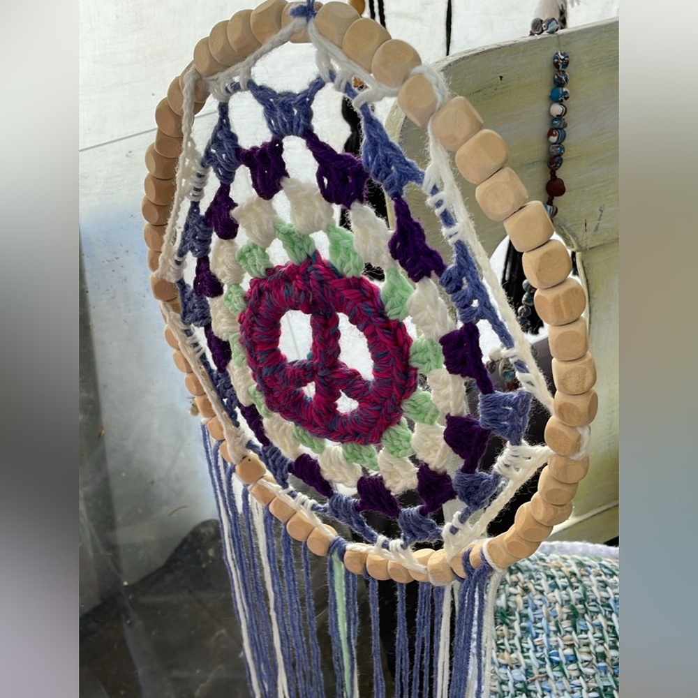 Crocheted wall hanging or dream catcher